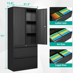 Locking Steel Storage Cabinet with Doors and Shelves,71" Office File Cabinets for Home Office,Warehouse,Garage,School