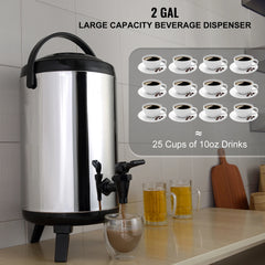 SucceBuy Stainless Steel Insulated Beverage Dispenser 2 Gallon 7.6 Liter Thermal Hot and Cold Drink Server Dispenser