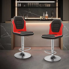 Bar Stools Set of 2, Adjustable Counter Height Bar Stools with Faux Leather,360°Swivel Bar Height Stools,Racing Seat Barstools