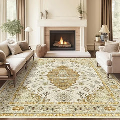 8x10 Area Rugs for Living Room, Stain Resistant Neutral Washable Rugs for Dining Room, Vintage Non-Slip Thin Large