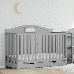 5-in-1 Convertible Baby Crib with Drawer and Reversible Headboard, Pebble Gray