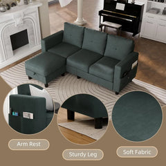Sectional Sofa Couch Convertible L Shaped Sofas with Storage Ottoman Small Sectional Couches for Living Room, 3 Seater Couch wit