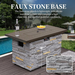 43" Propane Fire Pit Table, Outdoor Stone Firepit Table, Rectangular 50000 BTU Propane Fire Tables for Outside