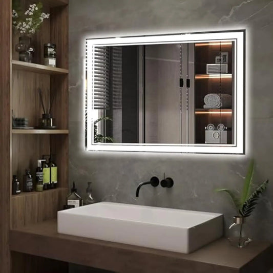 Led Bathroom Mirror 28×20Inch,Dimmable Vanity Mirror with Lights,可调节,防雾, El Listed (Front Lights+Backlit)