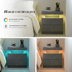 Nightstand LED Bedside Table for Bedroom Modern Night Stand with 2 Wood Drawers End Side Table for Bedroom