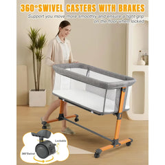 Baby Bassinet Bedside Bassinet, Baby Cradle with Machine-Washable Sheets, Four-Sided Breathable Mesh, 6 Height Adjustable