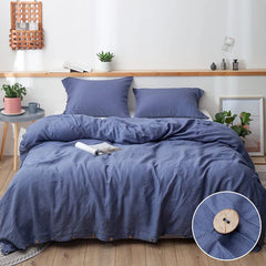 Simple&Opulence 100% Linen 3Pcs Bedding Set  Natural Flax Breathable King Size with Coconut Button Comforter Duvet Cover Set
