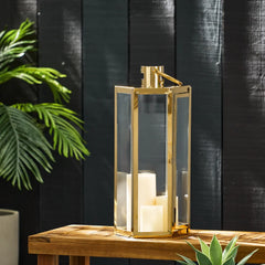 Nordic Gold Candle Holder Metal Large WindProof Wind Lamp Wedding Centerpieces Candlestick Crystal Candelabra Candle Lantern