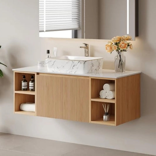 48 Floating Bathroom Vanity with Sink, Modern Bathroom Vanity with White Sintered Stone Countertop, Wall Mount Bathroom Cabinet