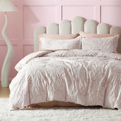 Boho Duvet Cover King Size - Checkered King Duvet Cover Set for All Seasons, 3 Pieces Soft Shabby Chic Embroidery Boho Bedding