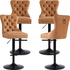 Velvet Swivel Bar Stools Set of 4 with Upholstered Back, Adjustable Counter Height Barstools, Bar Chairs for Home Bar Kitchen