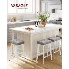 Bar Stools Set of 2, Counter Height Saddle Bar Stools, 26-Inch Backless Kitchen Stools with Wood Legs, PU Leather Thickened