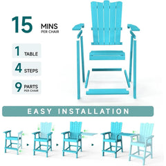 Tall Adirondack Chairs Set of 2, HDPS Patio Adirondack Chairs, Tall Balcony Chair with Connecting Tray, Bar Height Chairs with C