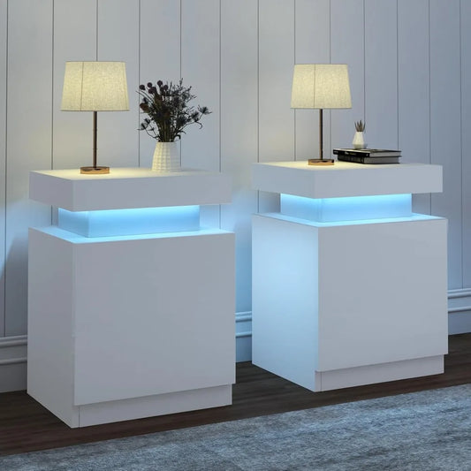 Nightstand Set of 2, LED Nightstand with One Cabinet, Bedside Table with LED Lights, Side Table for Bedroom