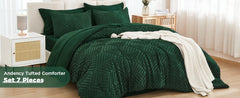 Andency California King Comforter Set Dark Emerald Green - 7 Pieces Bed in a Bag Cal King Beddding Comforter Sets, Tufted Lightw