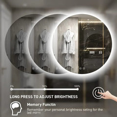 28 Inch Round Led Mirror for Bathroom,  Round Mirror with Lights,Framless Wall Mounted Lighted Bathroom Mirror Dimmable