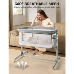 Baby Bassinet Bedside Sleeper,All Mesh Bedside Bassinet for Newborn Infant with Comfy Mattress, 7 Height Adjustable Bedside Crib
