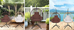 Chair with Stand Patio Hammock Swing Chair, Basket Wicker Rattan Adjustable Height