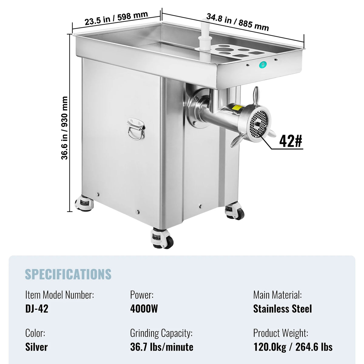 VEVOR 22/36.7Lbs Meat Grinder Capacity Electric Meat Grinders Grinding Plate Sausage Maker for Kitchen Restaurant Butcher Store