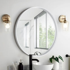 Round Mirror with Wood Frame 24 Inch Circle Wall Mirror for Bathroom Round Wall Mirror for Wall Decor, Vanity,