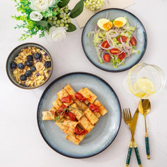 Ceramic Dinnerware ,Stoneware Plates and Bowls Sets,Handmade Reactive Glaze Dishes Set,Chip Resistant and Scratch (24PCS)