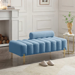 Upholstered End of Bed Bench – Modern 2-Seater Sofa Stool with Adjustable Backrest & Golden Legs