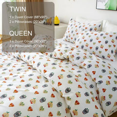 Twin Duvet Cover Kids 100% Cotton Butterfly White for Cute Bedding Set 3Pcs Ultra Soft Breathable Patterned Cartoon Comforter