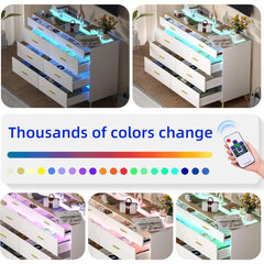 Dresser with LED Lights for Bedroom,8 Drawer Dressers with Tempered Glass Top,Chests of Drawers with 2 Grid Drawer,Living Room