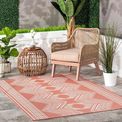 6' 7" x 9' Outdoor Tribal Geometric Area Rug, Stain Resistant, Weather Resistant, High Traffic, Patio, Balcony, Outside,