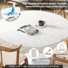 Modern Round Dining Table – Mid-Century Kitchen Table with Faux Marble Top & Pedestal Base