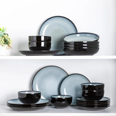 Ceramic Dinnerware ,Stoneware Plates and Bowls Sets,Handmade Reactive Glaze Dishes Set,Chip Resistant and Scratch (24PCS)