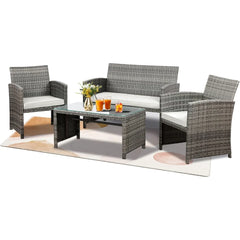Multi Pieces Outdoor Patio Furniture Sets Conversation Sets Rattan Chair Wicker Set,Glass Table,Outdoor Indoor Use Backyard