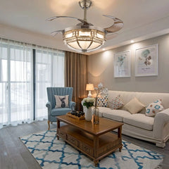 Tiffany 42" Ceiling Fan Light Retro Chandelier Remote Control Retractable Blades