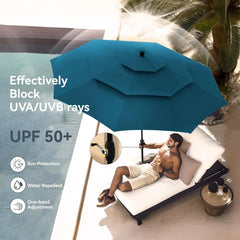 10ft Patio Umbrellas, Outdoor 3 Tier Vented Large Market Table Umbrella with 8 Sturdy Ribs and 1.5" Umbrellla Pole