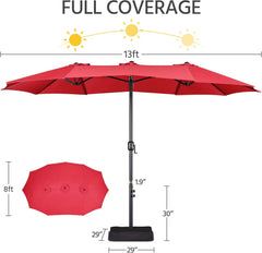 13 ft Large Patio Umbrella with Base Included, Double-Sided Outdoor Market Extra Umbrella with Easy Crank Handle