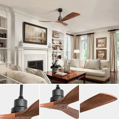 Sofucor 52-inch DC Ceiling Fans 3 Walnut Blade With Remote Control Simple Ceiling Fan Without Light Home Fan