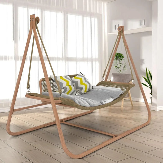 Hammock Swing Chair with Stand for Indoor,Outside, Anti-Rust Wood-Colored Frame 570 lbs Capacity