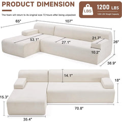 107" Modular Sectional Sofa, Sponge Sectional Sofa Couch for Living Room, High Density Sponges Cloud Couch,Modular L-Shape Sofa
