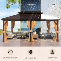12' X 18'Hardtop Gazebo, Galvanized Steel Ventilation Double Roof Aluminum Frame, Outdoor Gazebo for Garden, Patio, Gazebo