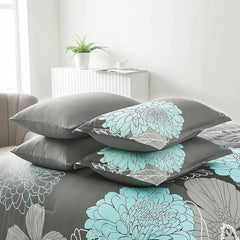 7 Pieces Bed in a Bag Floral Comforter Set Green Flowers Bedding Set Soft Microfiber King Comforter Sets Duvet Cover Sets