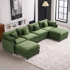 145" U Shaped Cloud Couch Sectional for Living Room, Oversized Modern Modular Sofa with Movable Ottoman, Comfy Fluffy Chenille