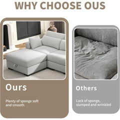 Corduroy Sofa Couch with  Pillows, Seat Convertible U Shaped Sofa Couch with Storage and Chaise for small Apartments