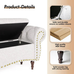 Storage Ottoman Bench, 53" Length Upholstered Benches, Tufted Bed Benches with Rolled Arm and Nailhead Trim, Bench