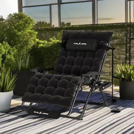 Outdoor Folding Recliner with Pillows Cup Holder Foot, Oversized Zero Gravity Chair 33In XXL Patio Reclining Chair with Cushion.