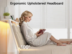 Queen Bed Frame with Headboard and LED Lights, Ergonomic Upholstered Queen Platform Bed Fame with Charging Station & Storage
