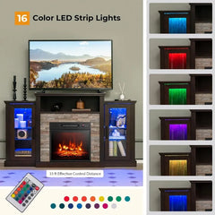 Fireplace TV Stand with LED Lights & 18” Electric Fireplace – Entertainment Center for TVs Up to 65”