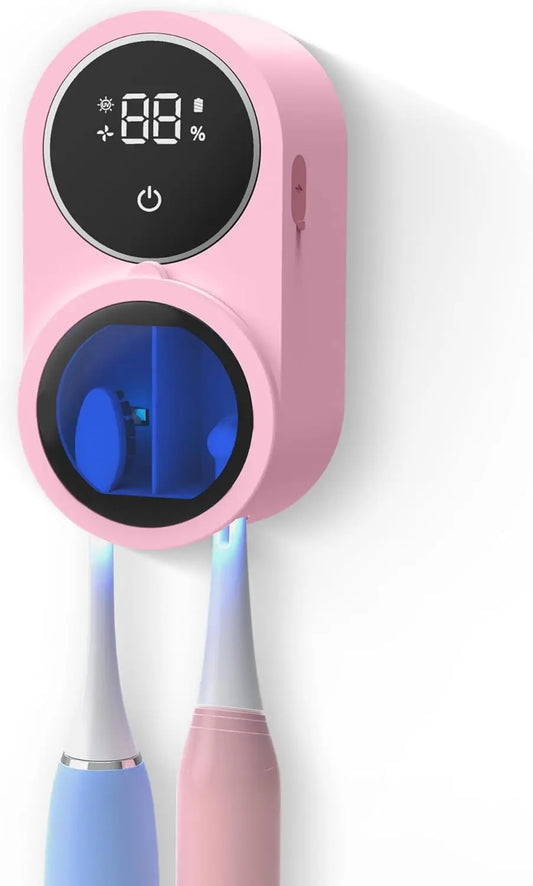 Toothbrush Holder and Cleaner for Bathroom Light Cleaning Fan Drying Round in Circle Automatic Rotating Cover Wall Mounted Smart
