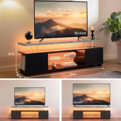 LED TV Stand White TV Stands for Living Room Modern TV Stand with Storage for 65/70/75 inche TVs Entertainment Center for Living
