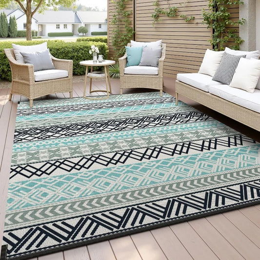 Outdoor Rug Carpet Waterproof-Patio Rug Mat 5x8 Reversible RV Camping Rug Picnic Mat Plastic Straw Outside