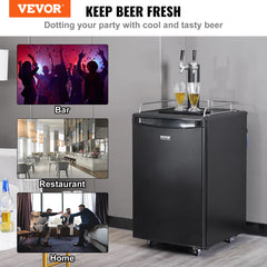 SucceBuyBeer Kegerator Dual Tap Draft Beer Dispenser Full Size Keg Refrigerator with CO2 Cylinder Shelves Drip Tray & Rail Black